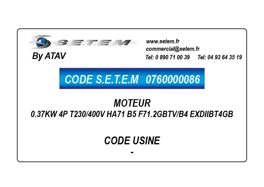 0760000086-MOTEUR ATAV 0.37KW 4P T230/400V HA71 B5 F71.2GBTV/B4 EXDIIBT4GB