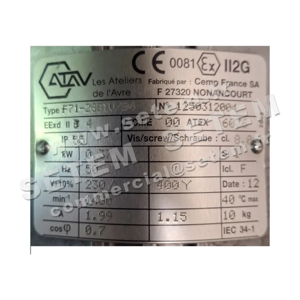 0760000086-MOTEUR ATAV 0.37KW 4P T230/400V HA71 B5 F71.2GBTV/B4 EXDIIBT4GB 4