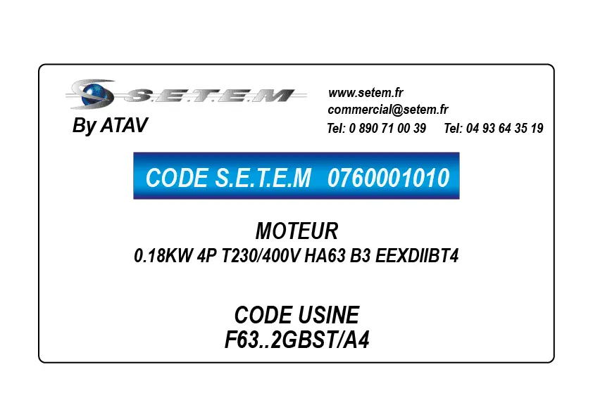 0760001010-MOTEUR ATAV 0.18KW 4P T230/400V HA63 B3 EEXDIIBT4 *F63..2GBST/A4*