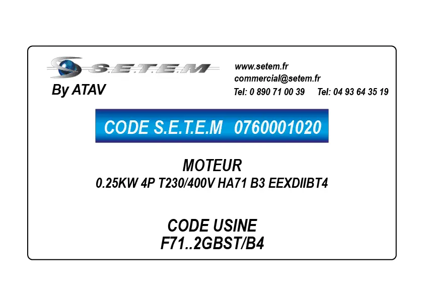 0760001020-MOTEUR ATAV 0.25KW 4P T230/400V HA71 B3 EEXDIIBT4 *F71..2GBST/B4*