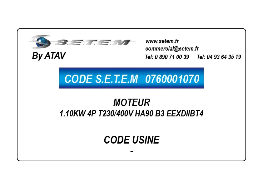 0760001070-MOTEUR ATAV 1.10KW 4P T230/400V HA90 B3 EEXDIIBT4