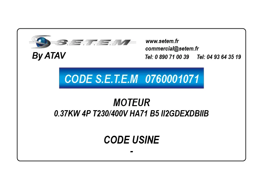 0760001071-MOTEUR ATAV 0.37KW 4P T230/400V HA71 B5 II2GDEXDBIIB