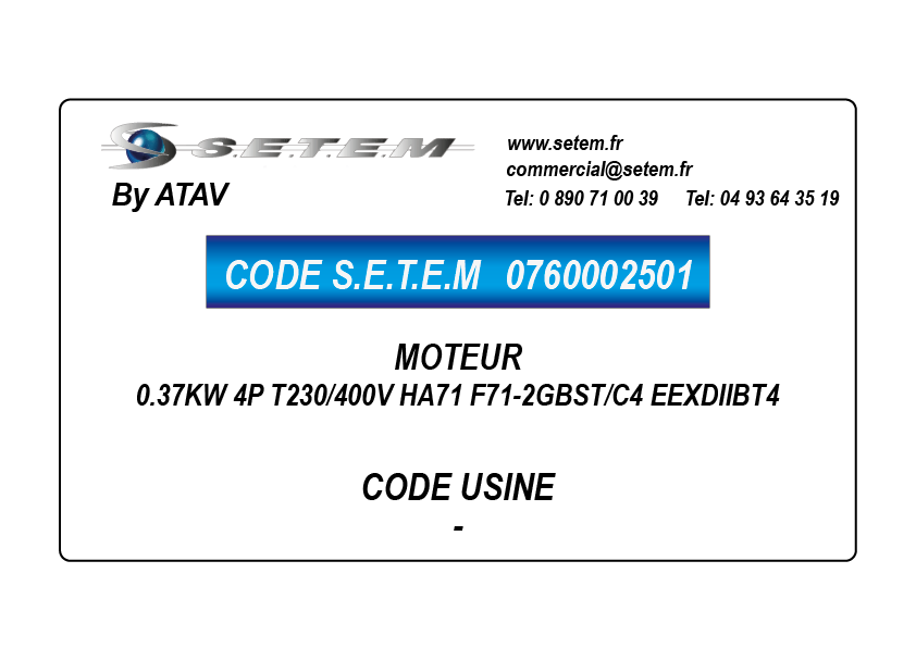MOTEUR 0.37KW 4P T230/400V HA71 F71-2GBST/C4 EEXDIIBT4
