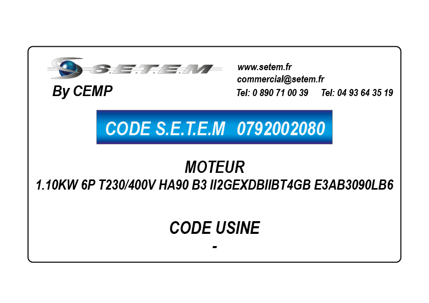 MOTEUR 1.10KW 6P T230/400V HA90 B3 II2GEXDBIIBT4GB E3AB3090LB6