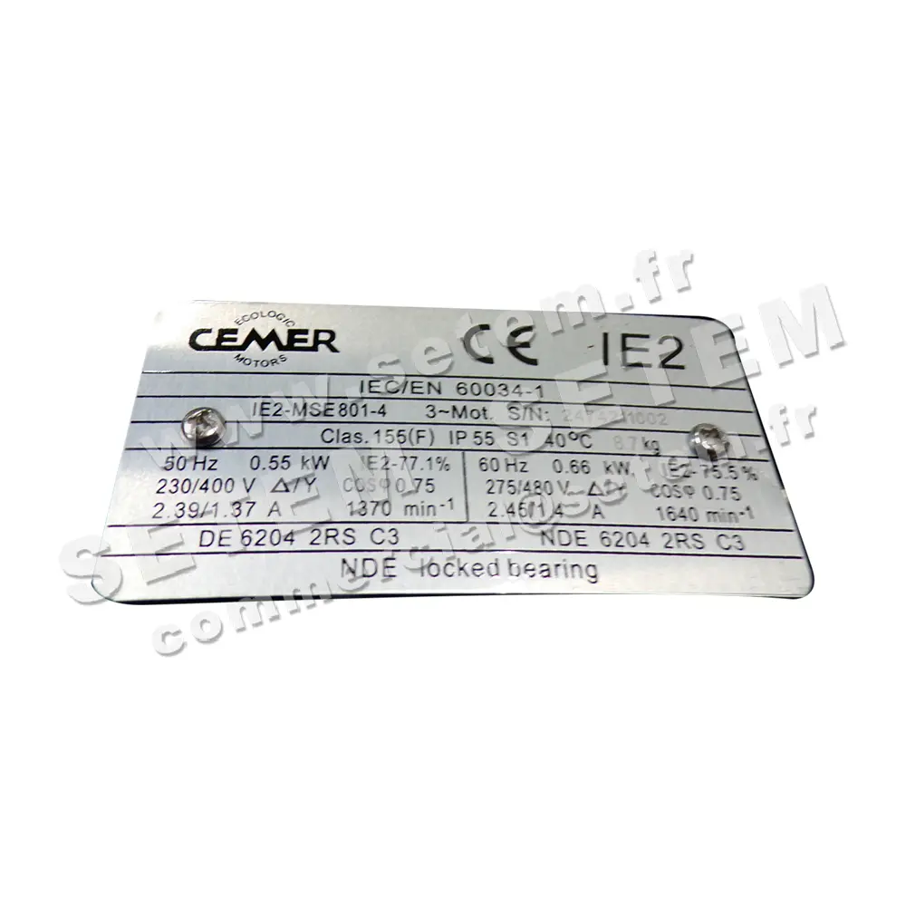 0795001053-MOTEUR CEMER 0.55KW 4P T230/400V HA80 B35 IE2-MSE801-4 4