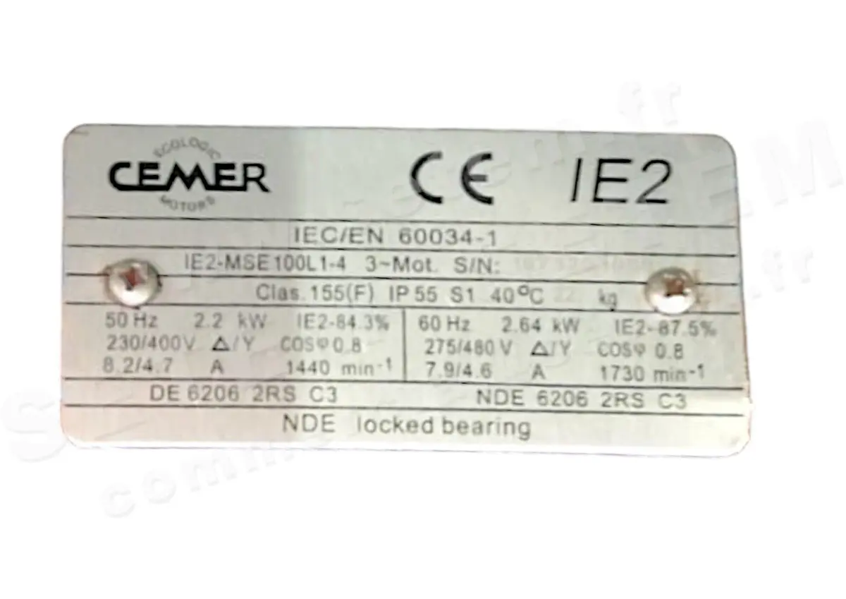 0795001081-MOTEUR CEMER 2.20KW 4P T230/400V HA100 B5 IE2.MSE100L1.4