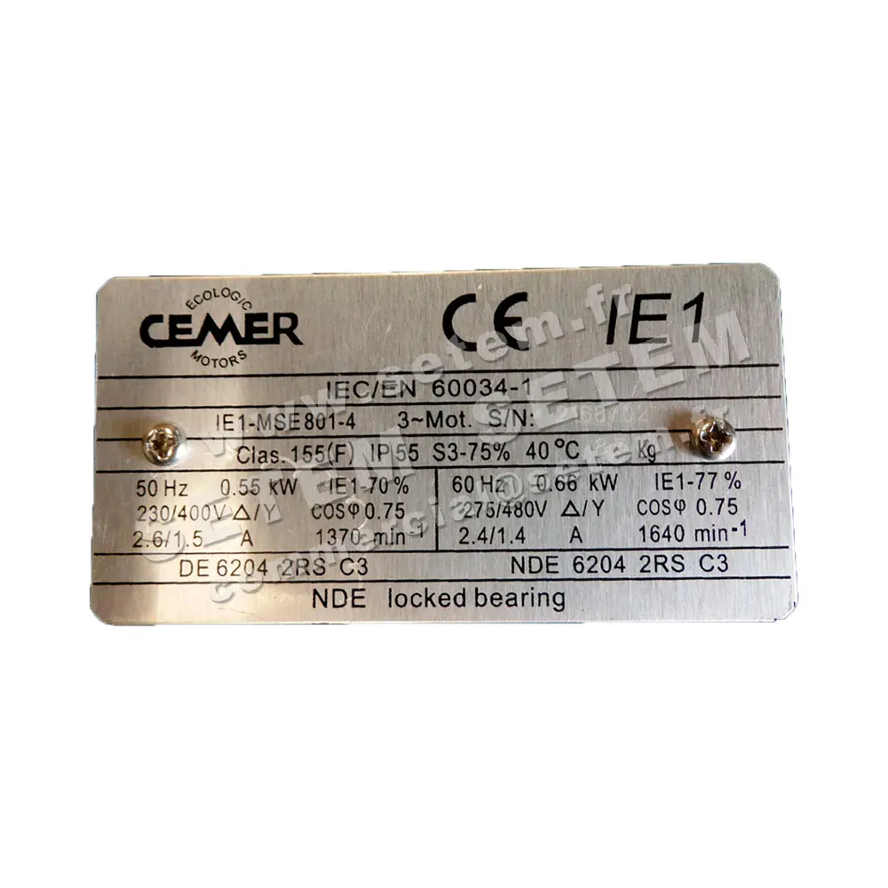0795001085-MOTEUR CEMER 0.55KW 4P T230/400V HA80 B3 4