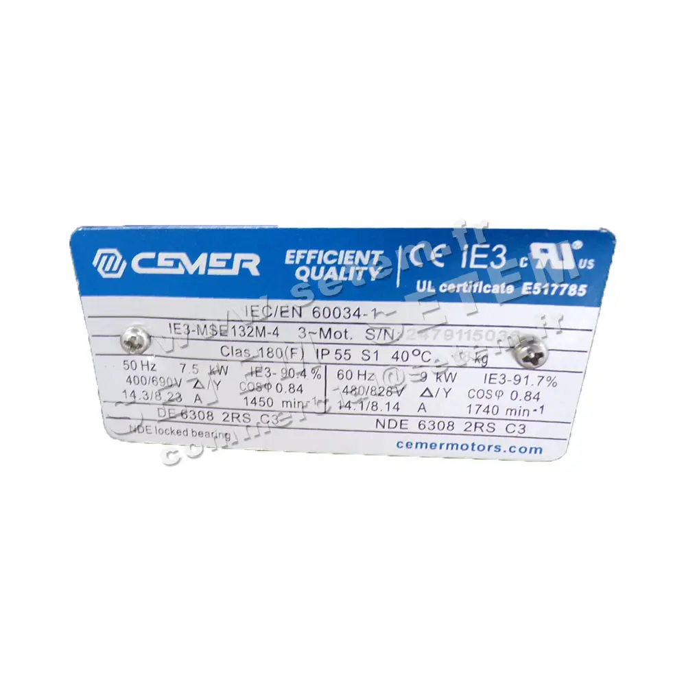 0795001165-MOTEUR CEMER 7.50KW 4P T400/690V HA132 B3 IE3-MSE132M-4 2