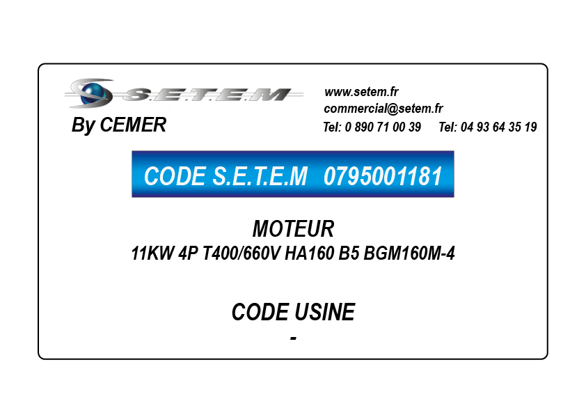 MOTEUR 11KW 4P T400/660V HA160 B5 BGM160M-4