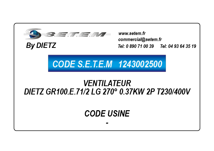 1243002500-VENTILATEUR DIETZ GR100.E.71/2 LG 270° 0.37KW 2P T230/400V