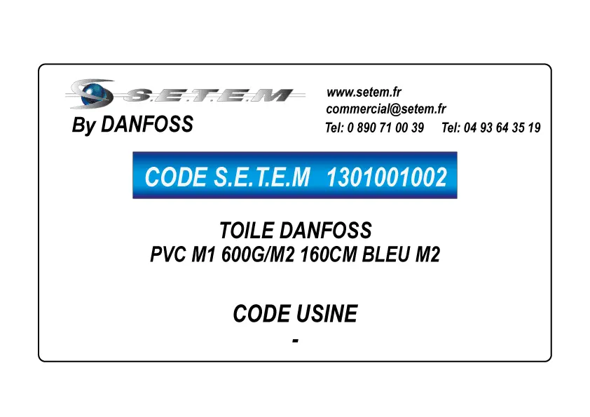 1301001002-TOILE PVC M1 600G/M2 160CM BLEU M2 DANFOSS