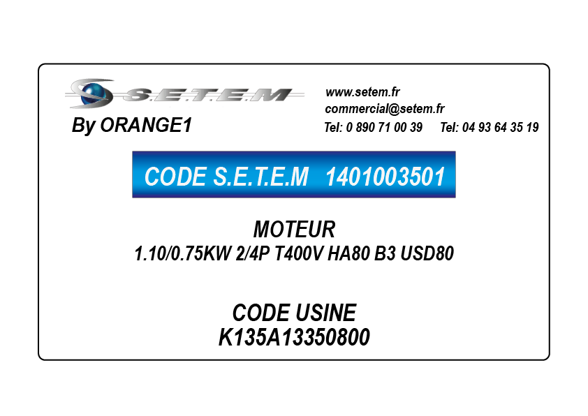 MOTEUR 1.10/0.75KW 2/4P T400V HA80 B3 USD80 *K135A13350800* 2