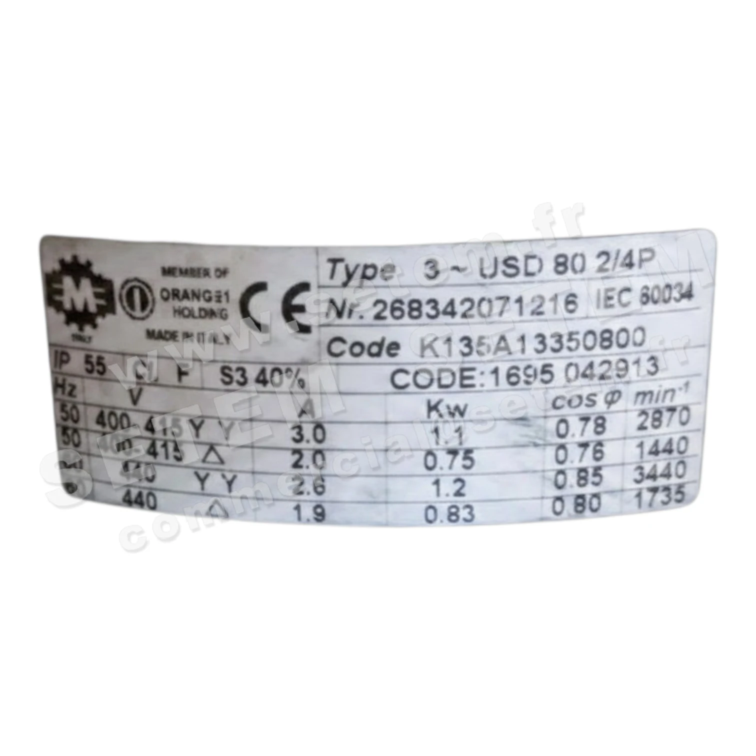 MOTEUR 1.10/0.75KW 2/4P T400V HA80 B3 USD80 *K135A13350800*