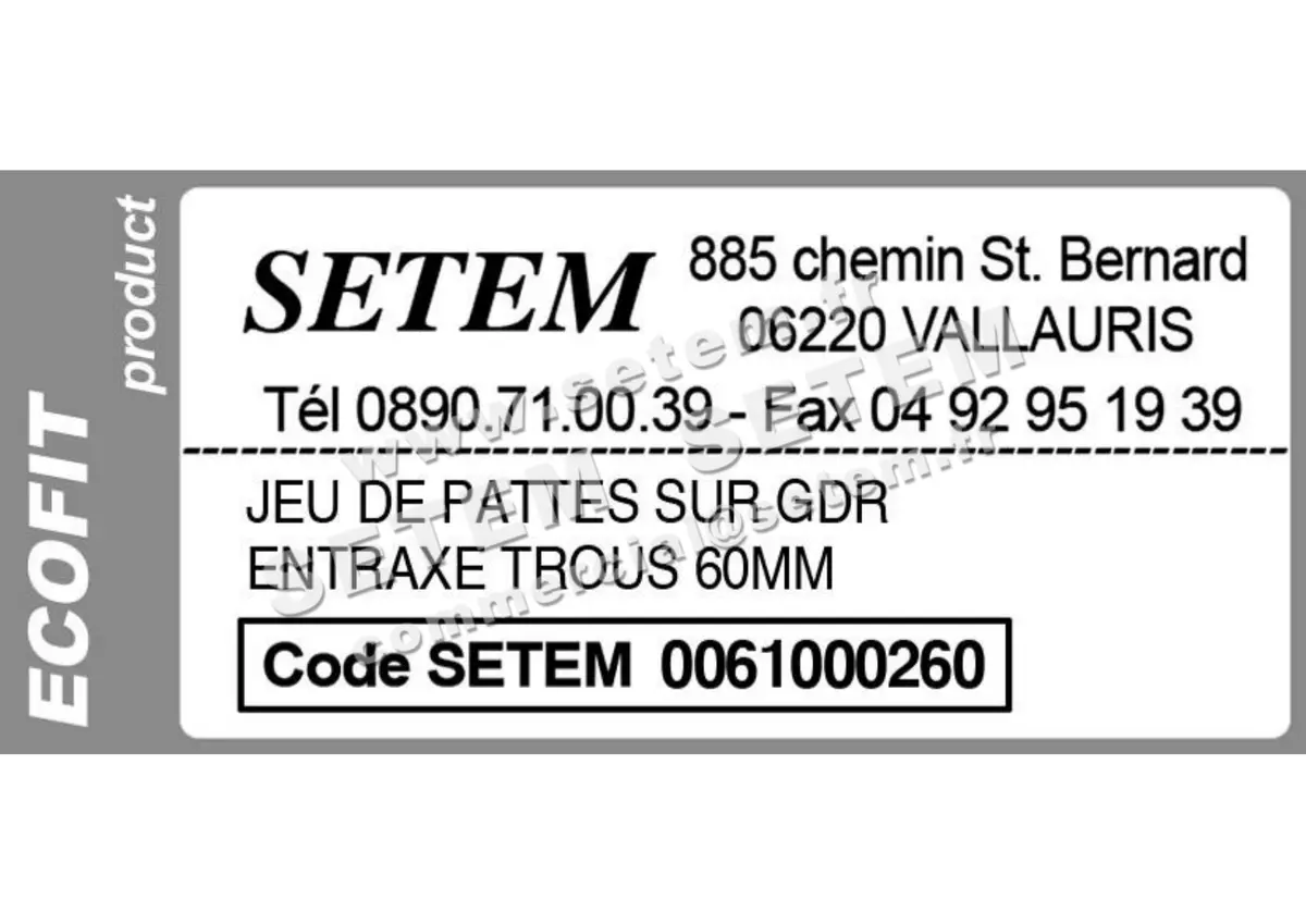 1515000260-JEU DE PATTES ECOFIT SUR GDR ENTRAXE TROUS 60MM