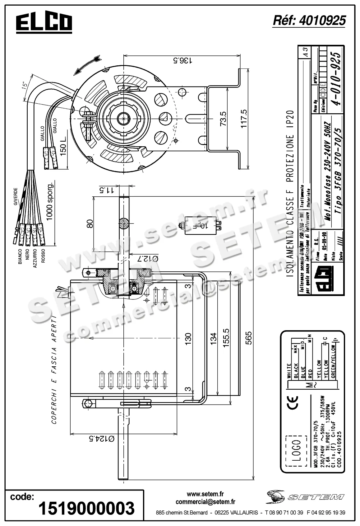 1519000003-MOTEUR ELCOMOTEUR 3FGB370.70/5 *4010925* 2