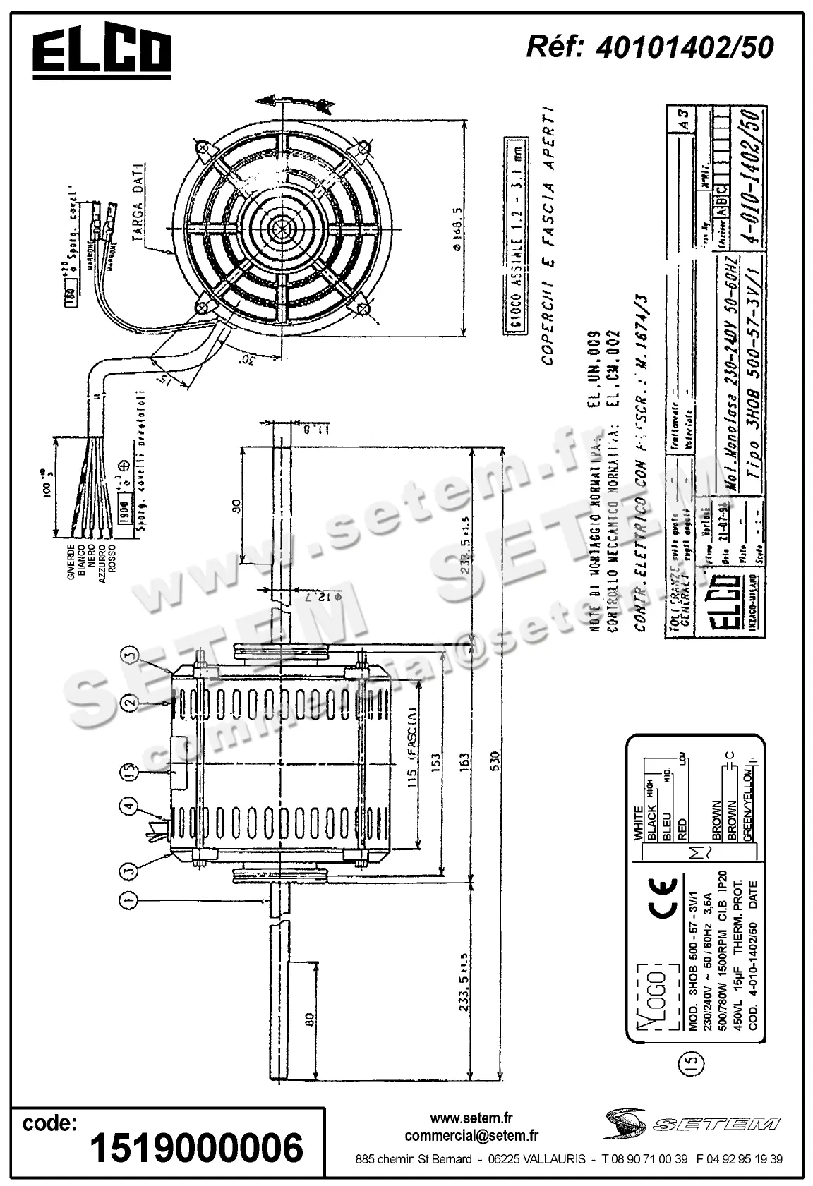 1519000006-MOTEUR ELCOMOTEUR 3HOB500.57.3V/1 *40101402/1*