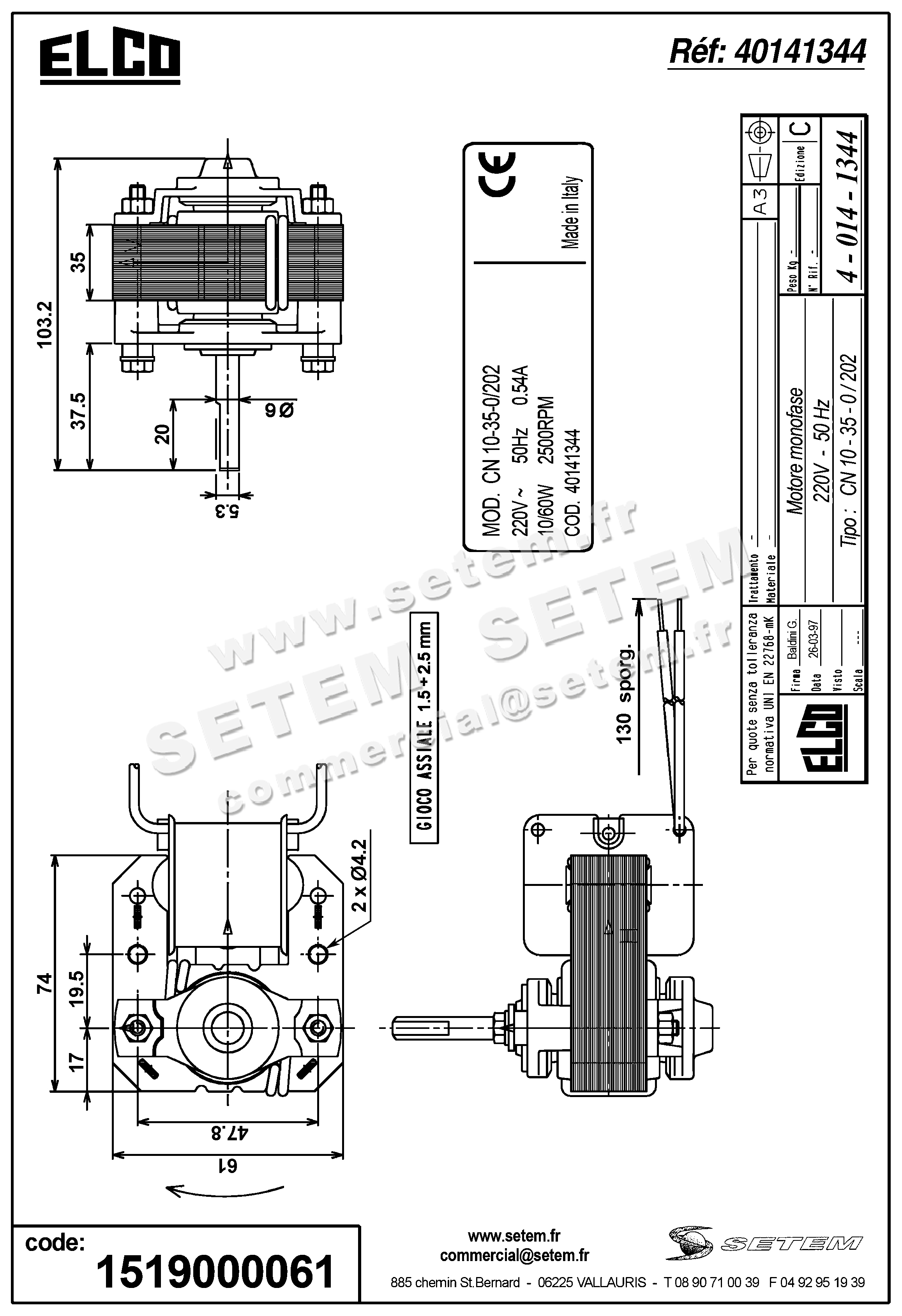 1519000061-MOTEUR ELCOMOTEUR CN10.35.0/202 *40141344* 6