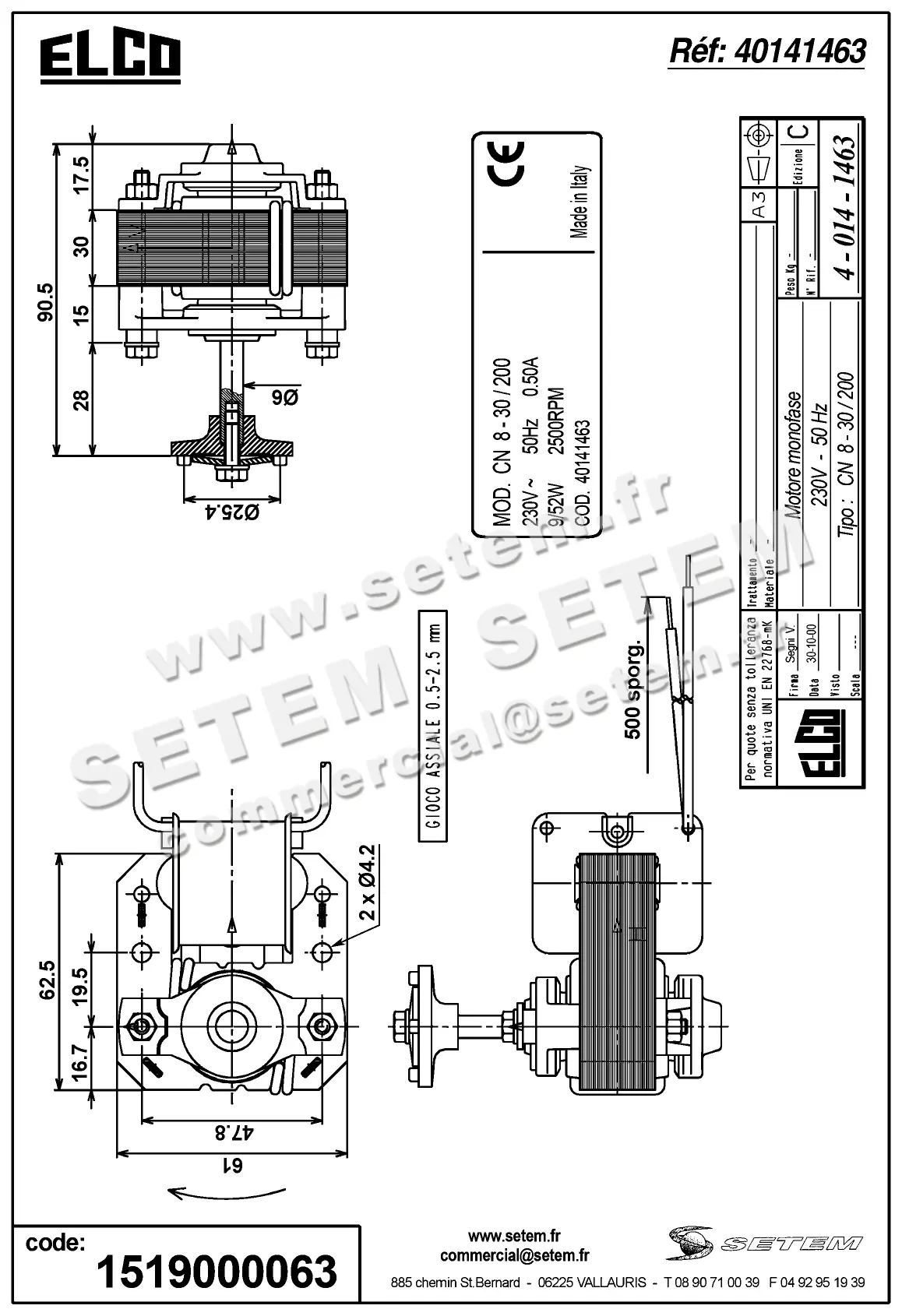 1519000063-MOTEUR ELCOMOTEUR CN8.30/200 *40141463* 5