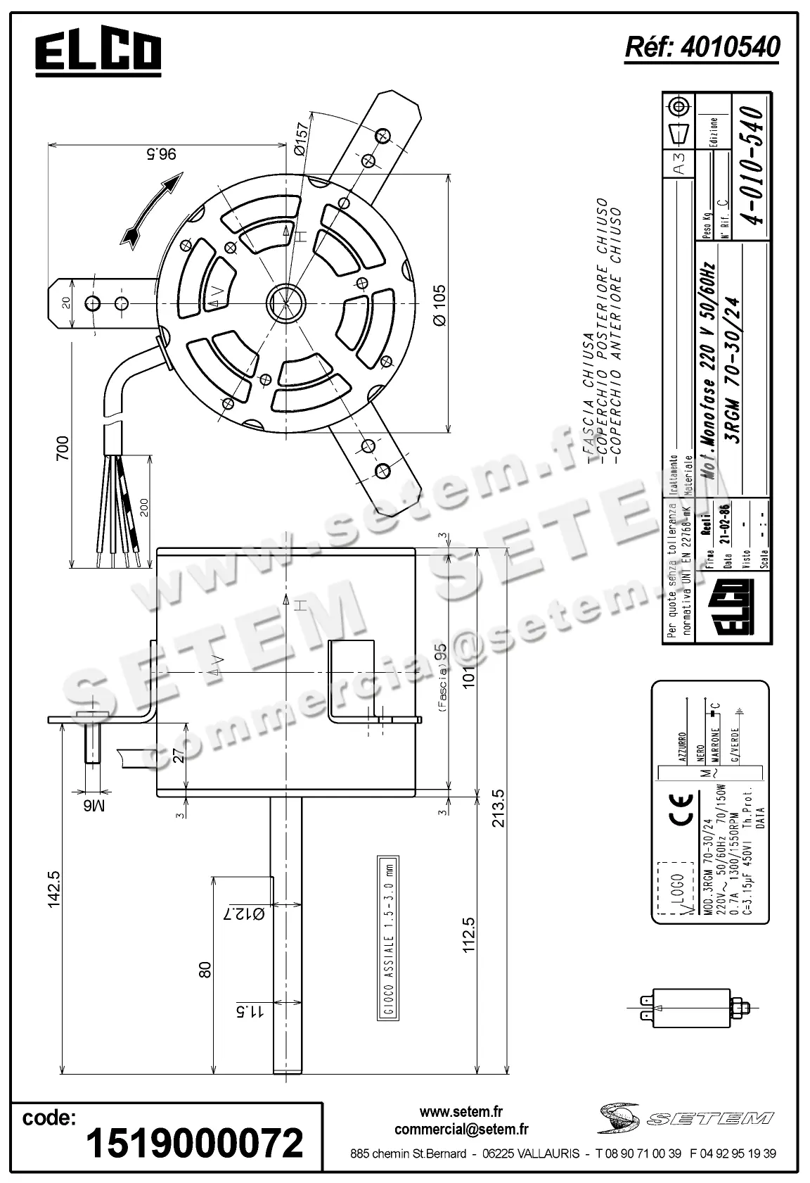 1519000072-MOTEUR ELCOMOTEUR 3RGM70.30/24 *4010540* 3