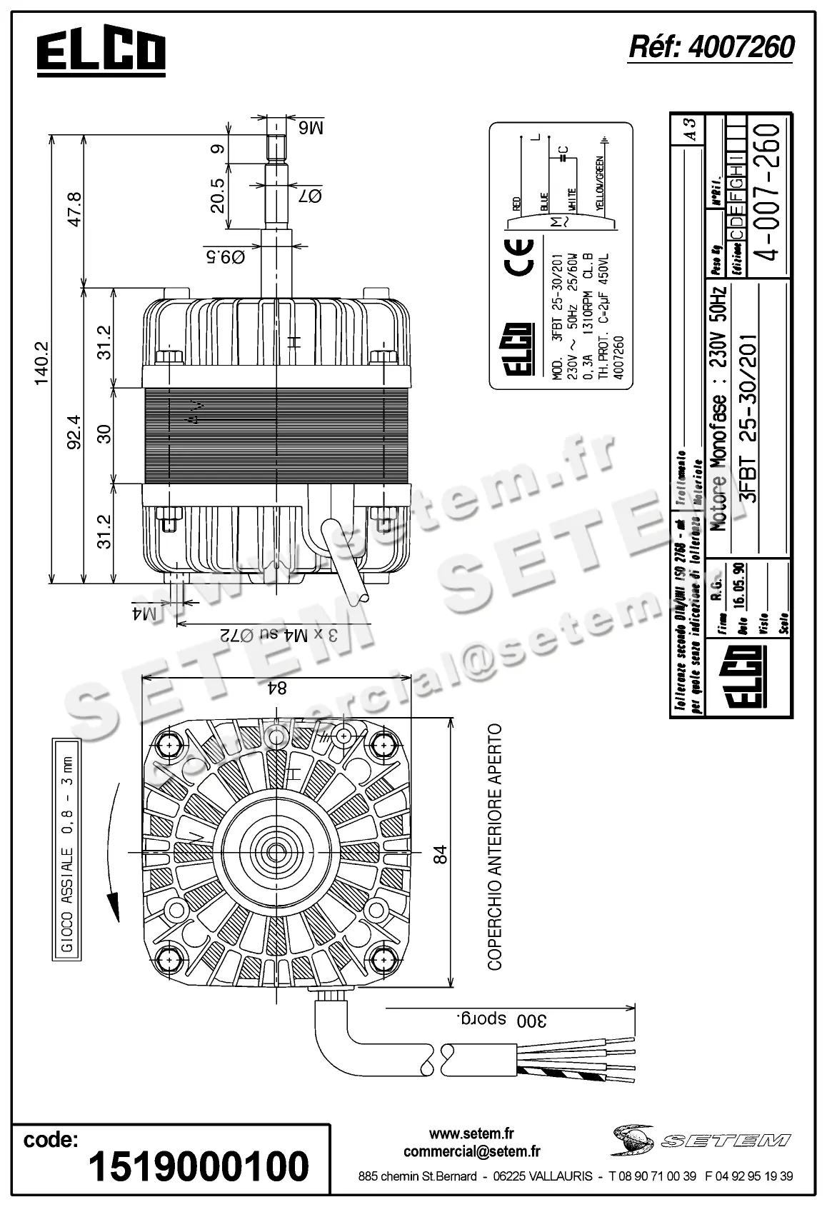 1519000100-MOTEUR ELCOMOTEUR 3FBT25.30/201 *4007260* 5
