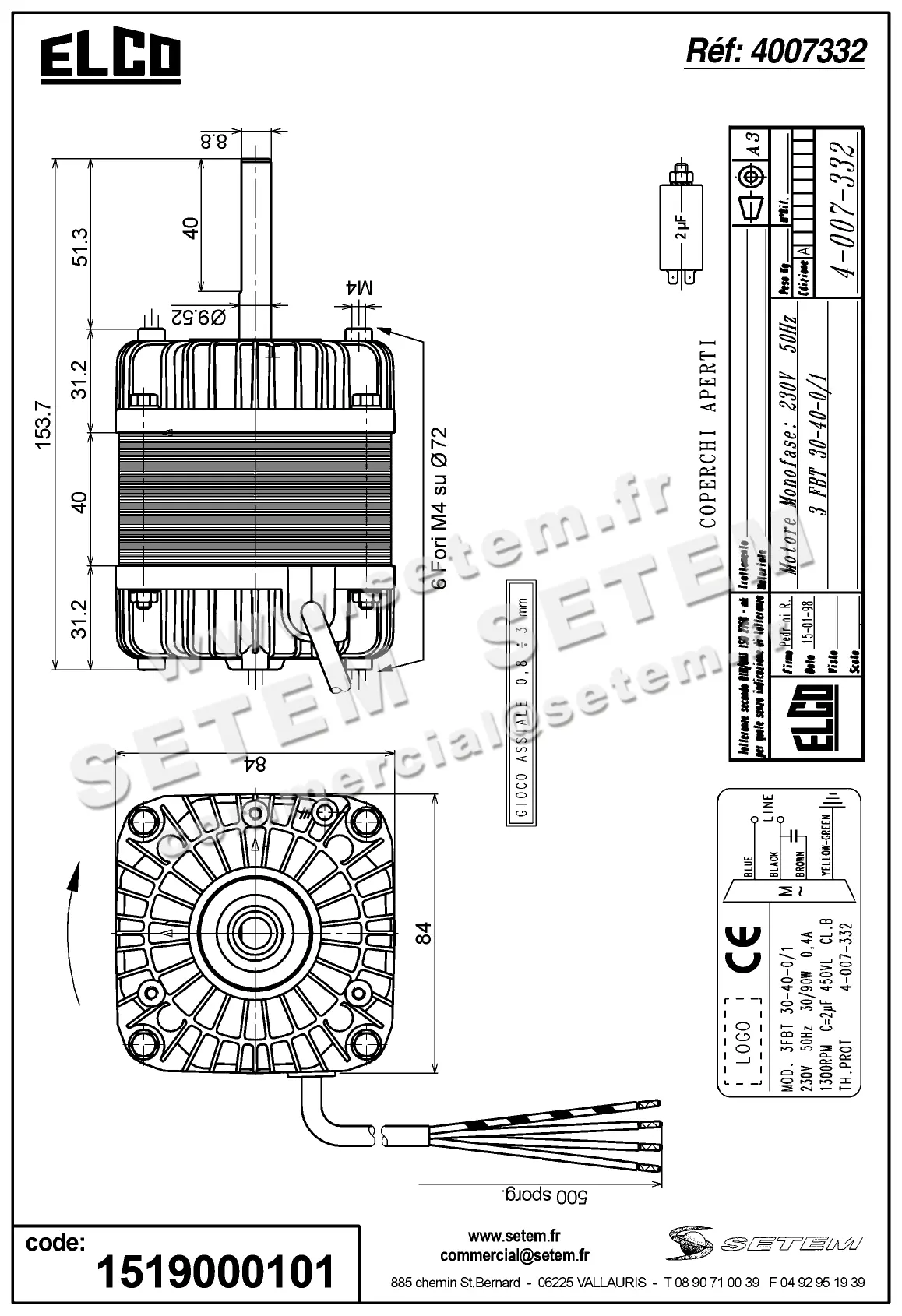 1519000101-MOTEUR ELCOMOTEUR 3FBT30.40.0/1 *4007332* 5