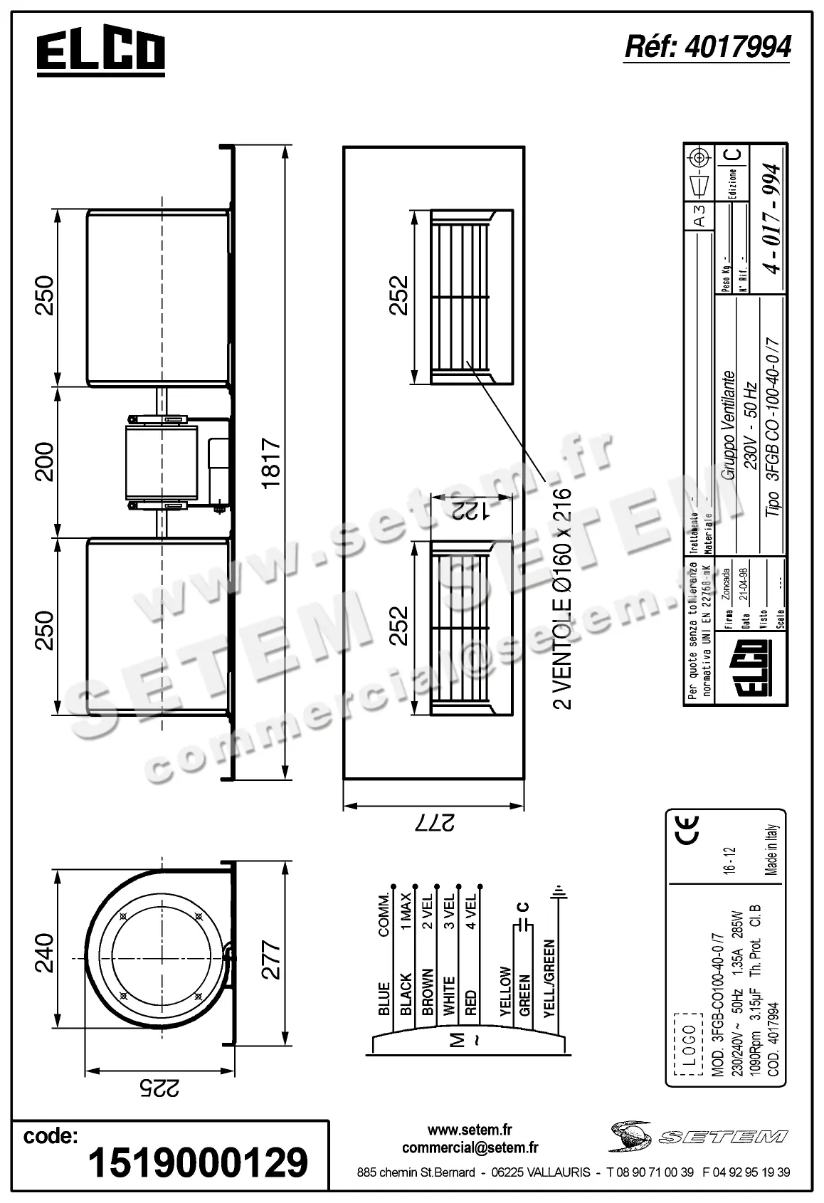 1519000129-GMV ELCOMOTEUR 3FGB.CO.100.40.6V/7 *4017994* 3