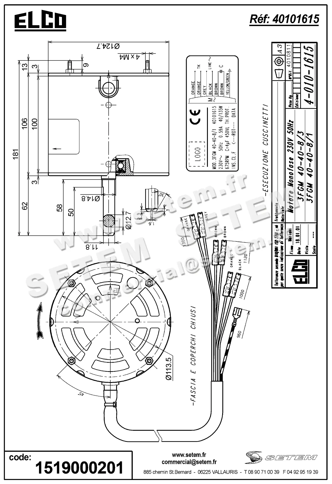 1519000201-MOTEUR ELCOMOTEUR 3FGM40.40.8/1 "MT1377" *40101615* 5