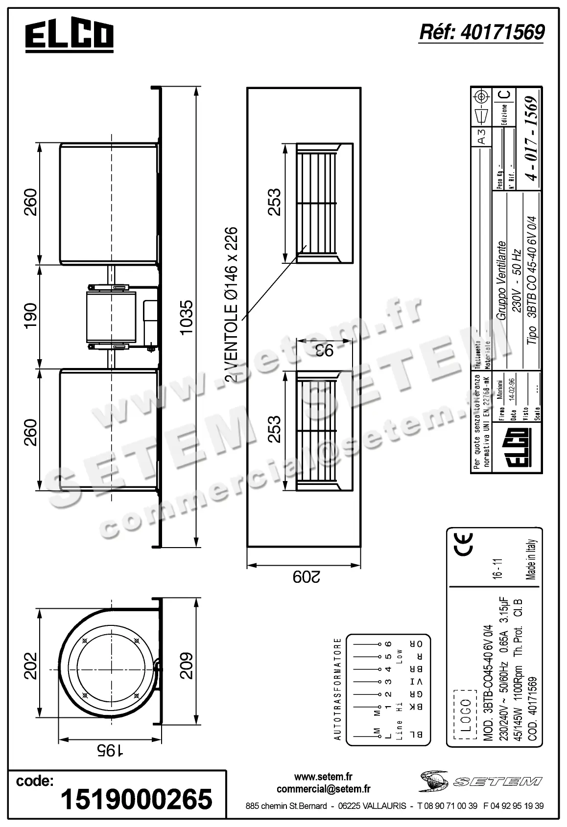 1519000265-GMV ELCOMOTEUR 3BTB.CO.45.40.6V.0/4 BTNB41TB0237 *40171569* 3
