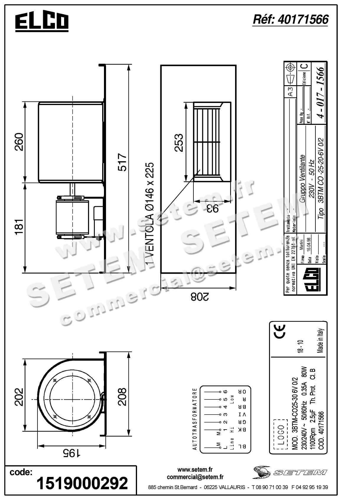 1519000292-GMV ELCOMOTEUR 3BTM.CO.25.20.6V.0/2 BTNM41TB0234 *40171566* 3