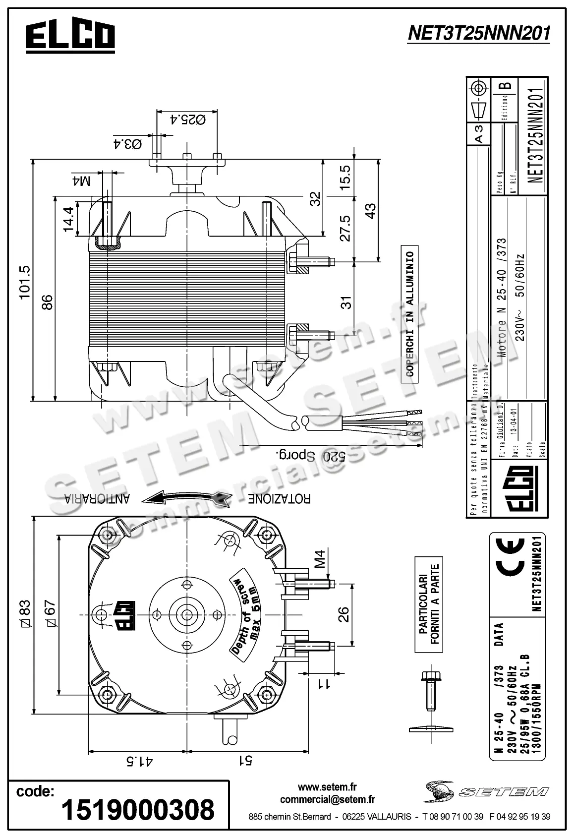1519000308-MOTEUR ELCOMOTEUR N25.40/373 *NET3T25NNN201* 3