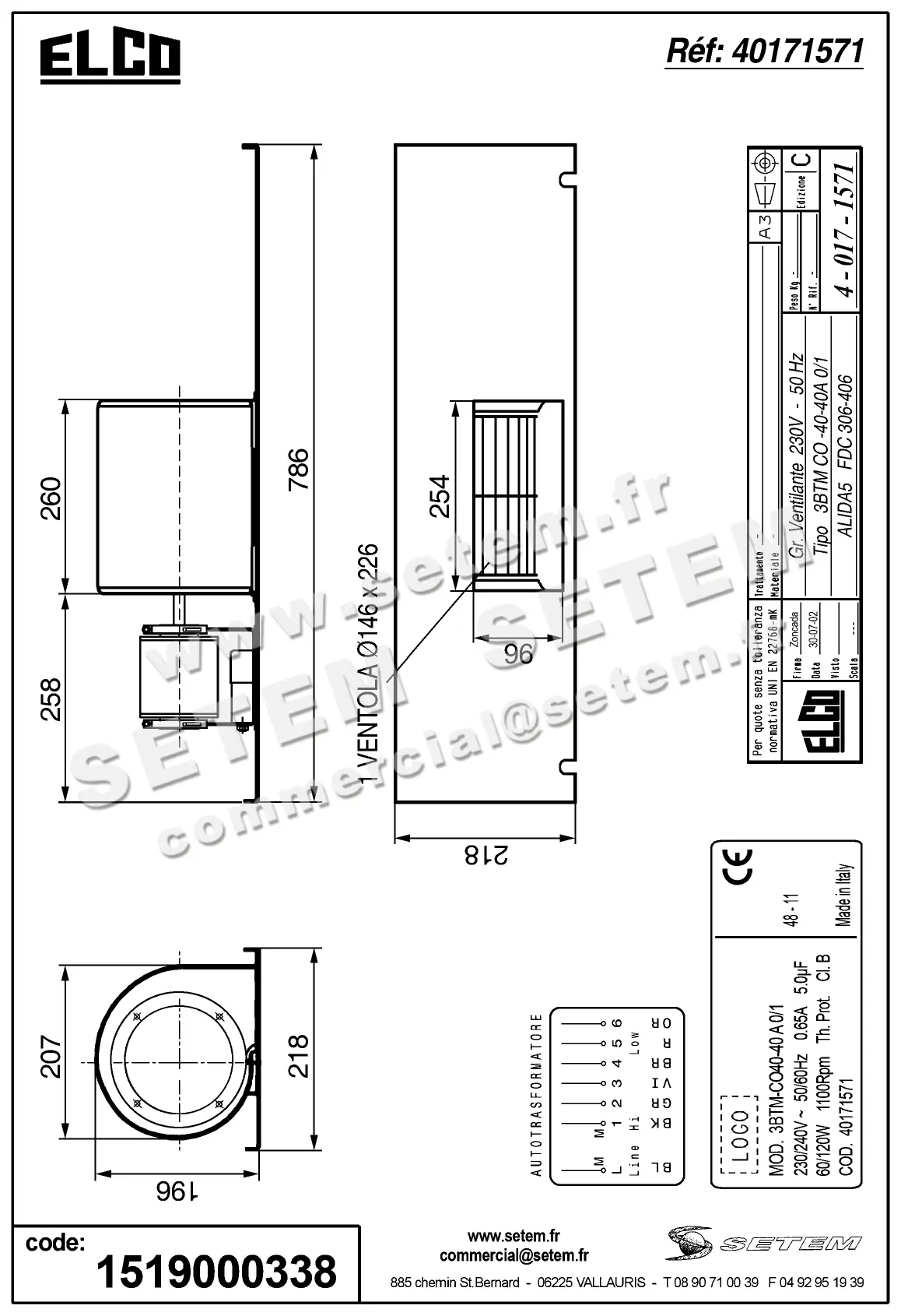 1519000338-GMV ELCOMOTEUR 3BTM.CO.40.40.A.0/1 *40171571* 3