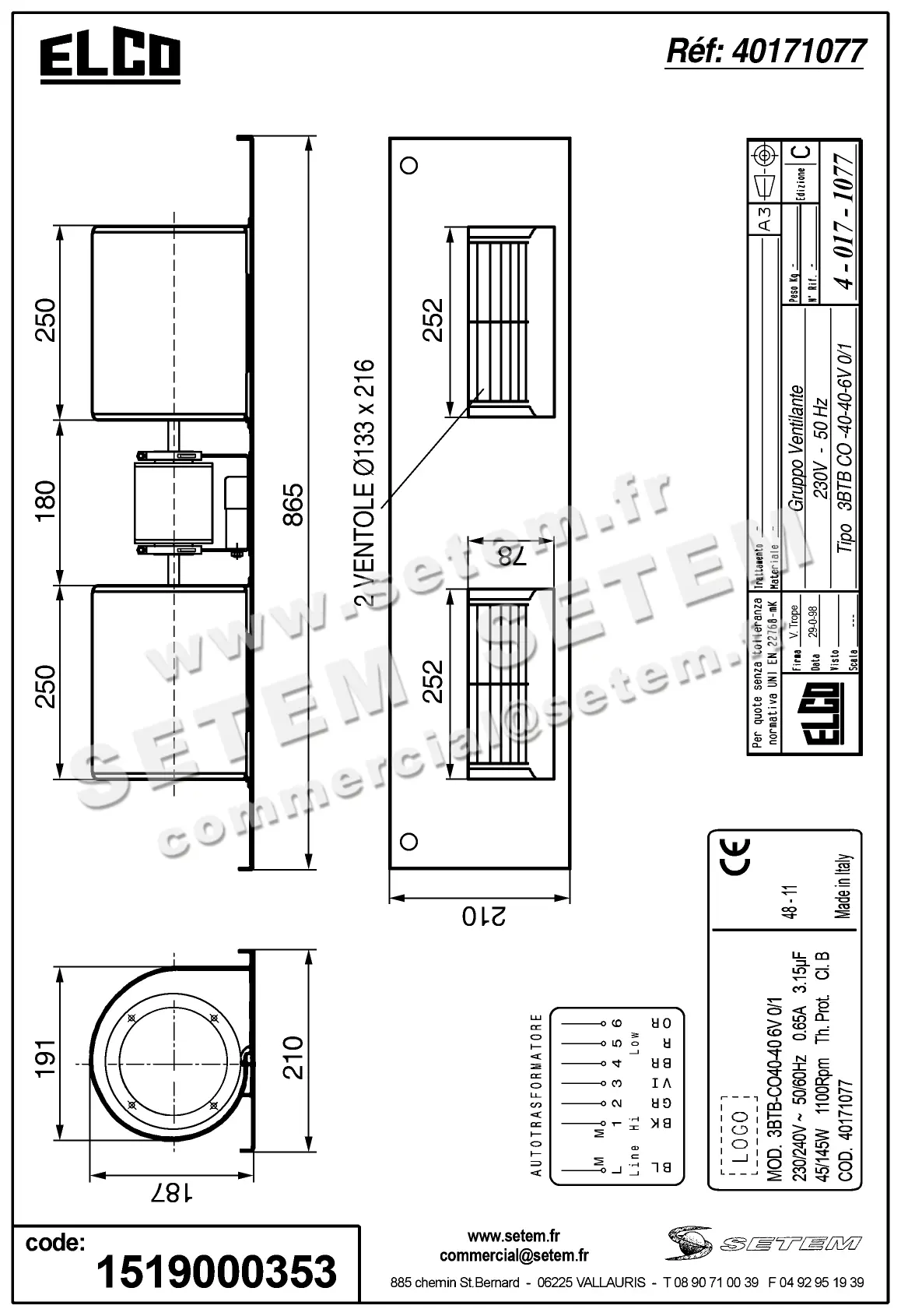 1519000353-GMV ELCOMOTEUR 3BTB.CO.40.40.6V.0/1 *40171077* 3