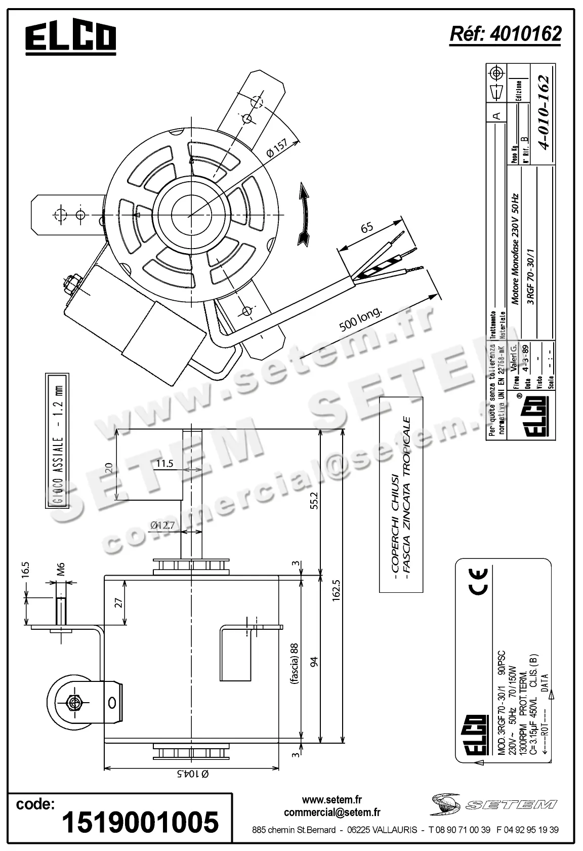 1519001005-MOTEUR ELCOMOTEUR 3RGF70.30/1 *4010162* 3