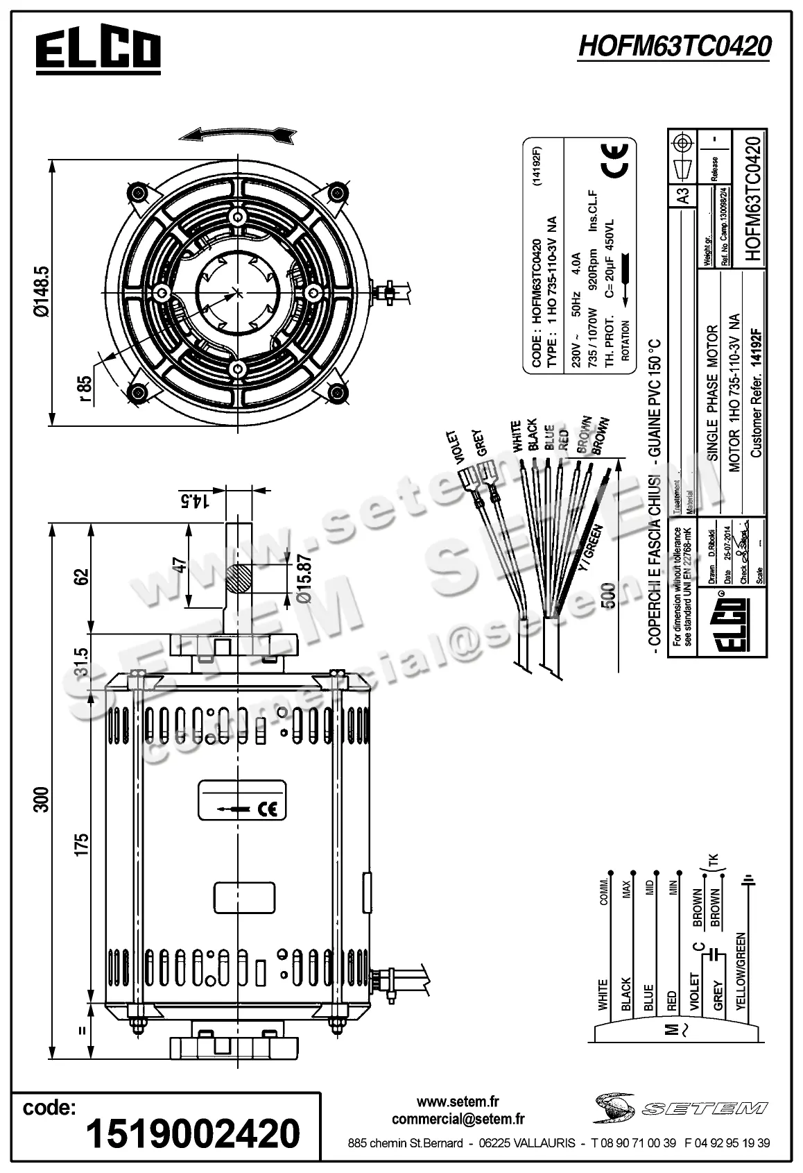 1519002420-MOTEUR ELCOMOTEUR 1HO735.110.3VNA "14192F" *HOFM63TC0420* 2