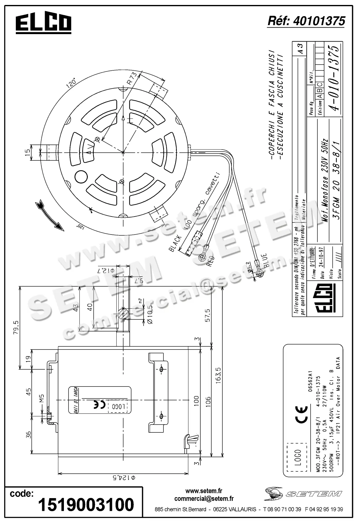 1519003100-MOTEUR ELCOMOTEUR 3FGM20.38.8/1 "06562A1" *40101375* 3