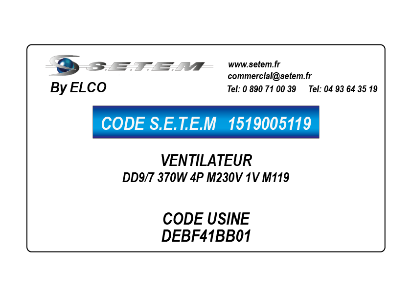 VENTILATEUR DD9/7 370W 4P M230V 1V M119 *DEBF41BB01*