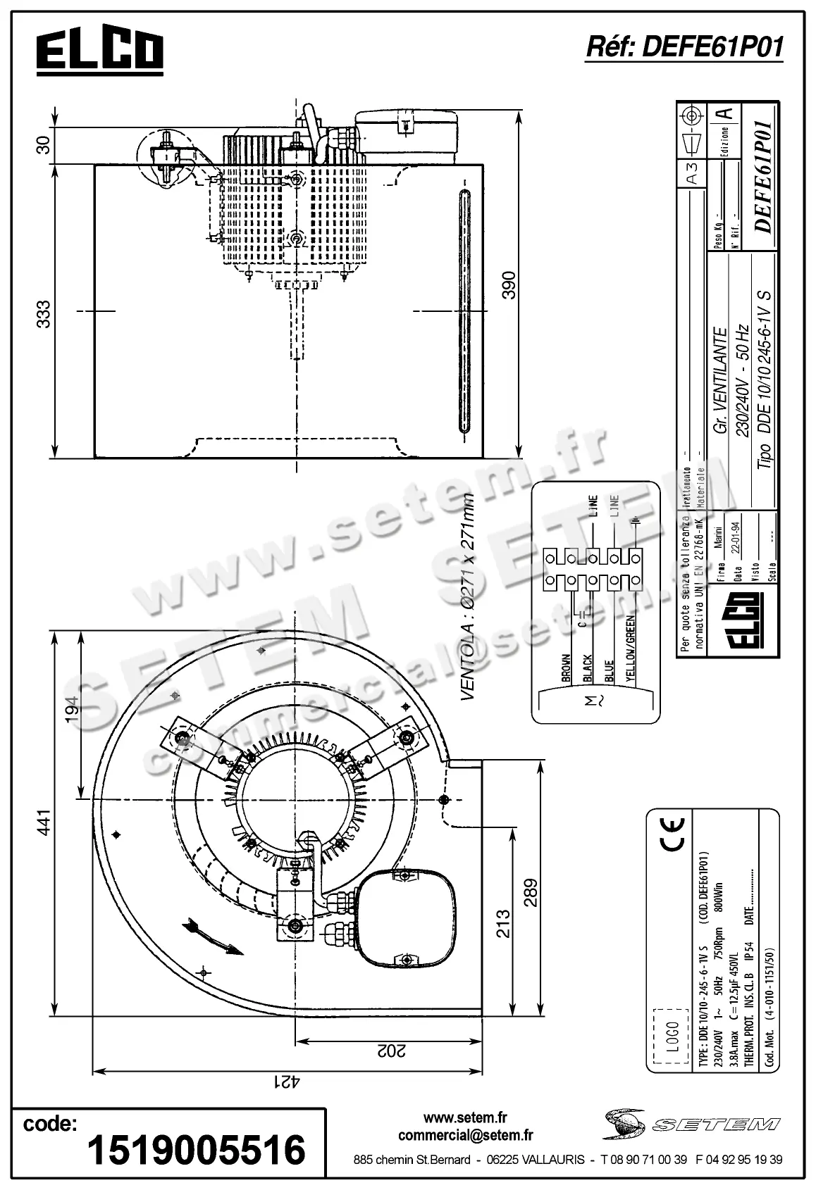 1519005516-VENTILATEUR ELCOMOTEUR DDE10/10 245W 6P M230V 1V 40101151/50 +PI *DEFE61P01* 2