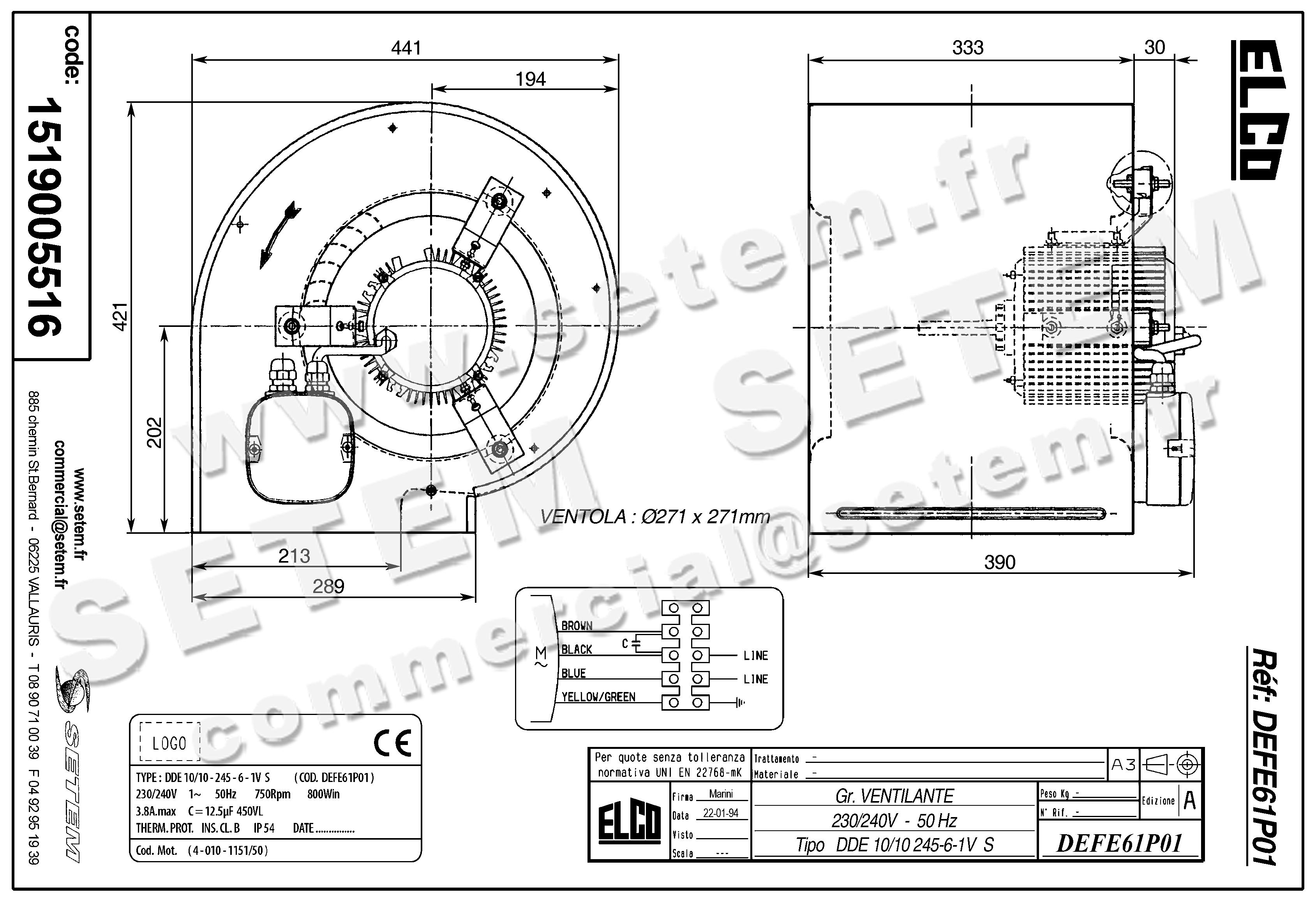 1519005516-VENTILATEUR ELCOMOTEUR DDE10/10 245W 6P M230V 1V 40101151/50 +PI *DEFE61P01* 5