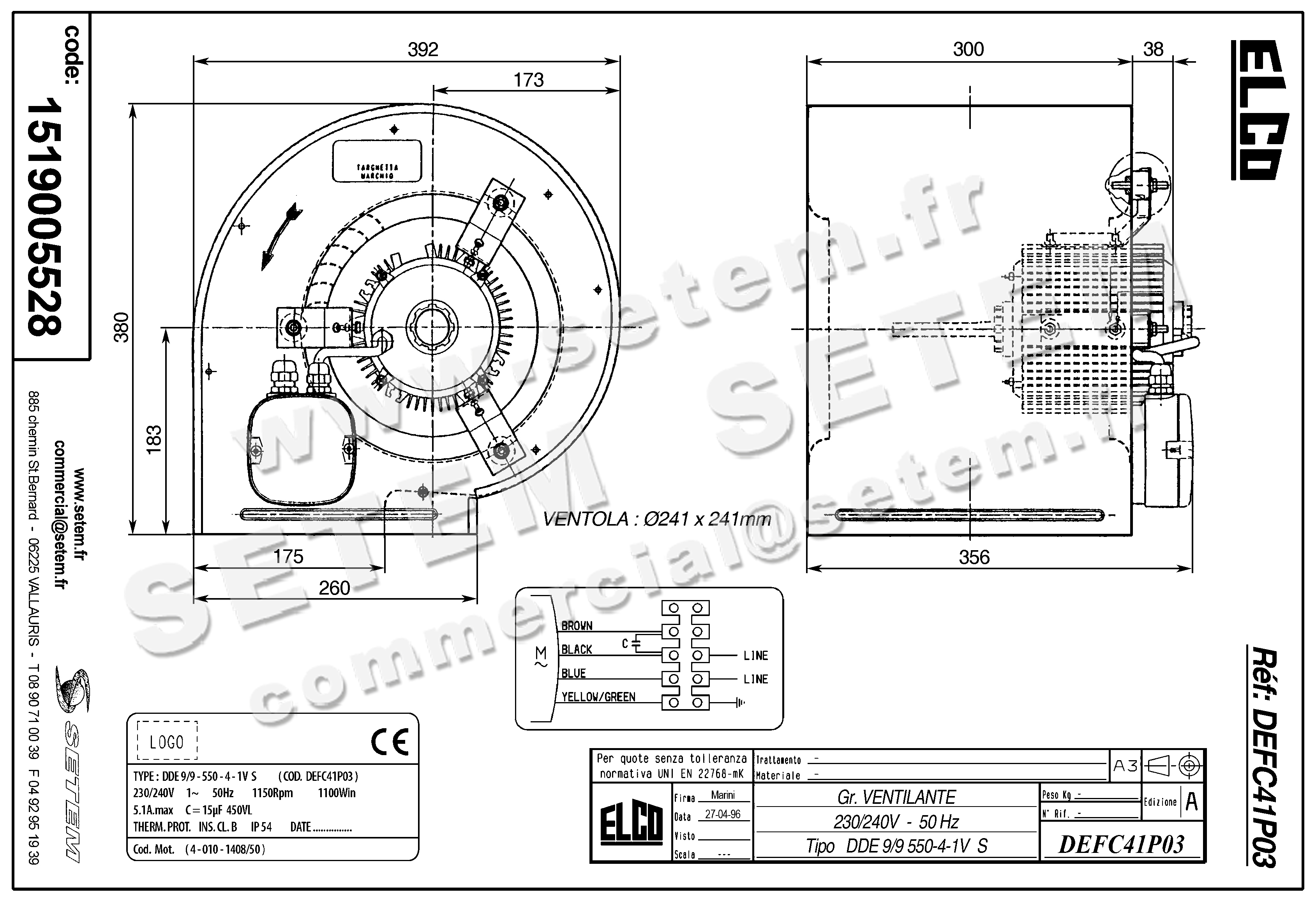 1519005528-VENTILATEUR ELCOMOTEUR DDE9/9 550W 4P M230V 1V 40101408/50 +PI *DEFC41P03* 6