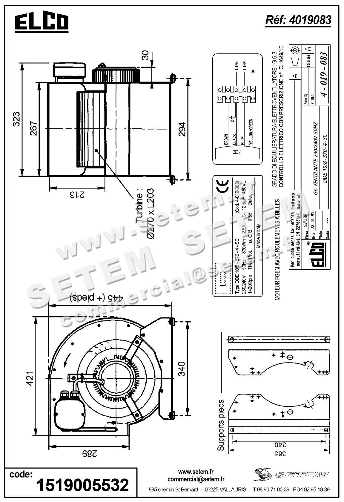 1519005532-VENTILATEUR ELCOMOTEUR DDE10/8 370W 4P M230V 1V 40101147/50 +PI *4019083* 2
