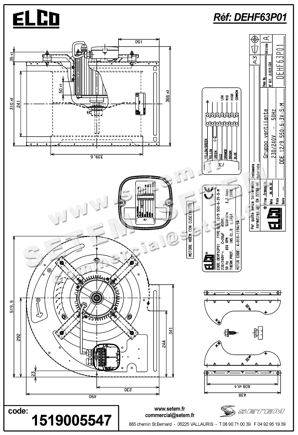 1519005547-VENTILATEUR ELCOMOTEUR DDE12/9 550W 6P M230V 3V FERME +PI *DEHF63P01* 2