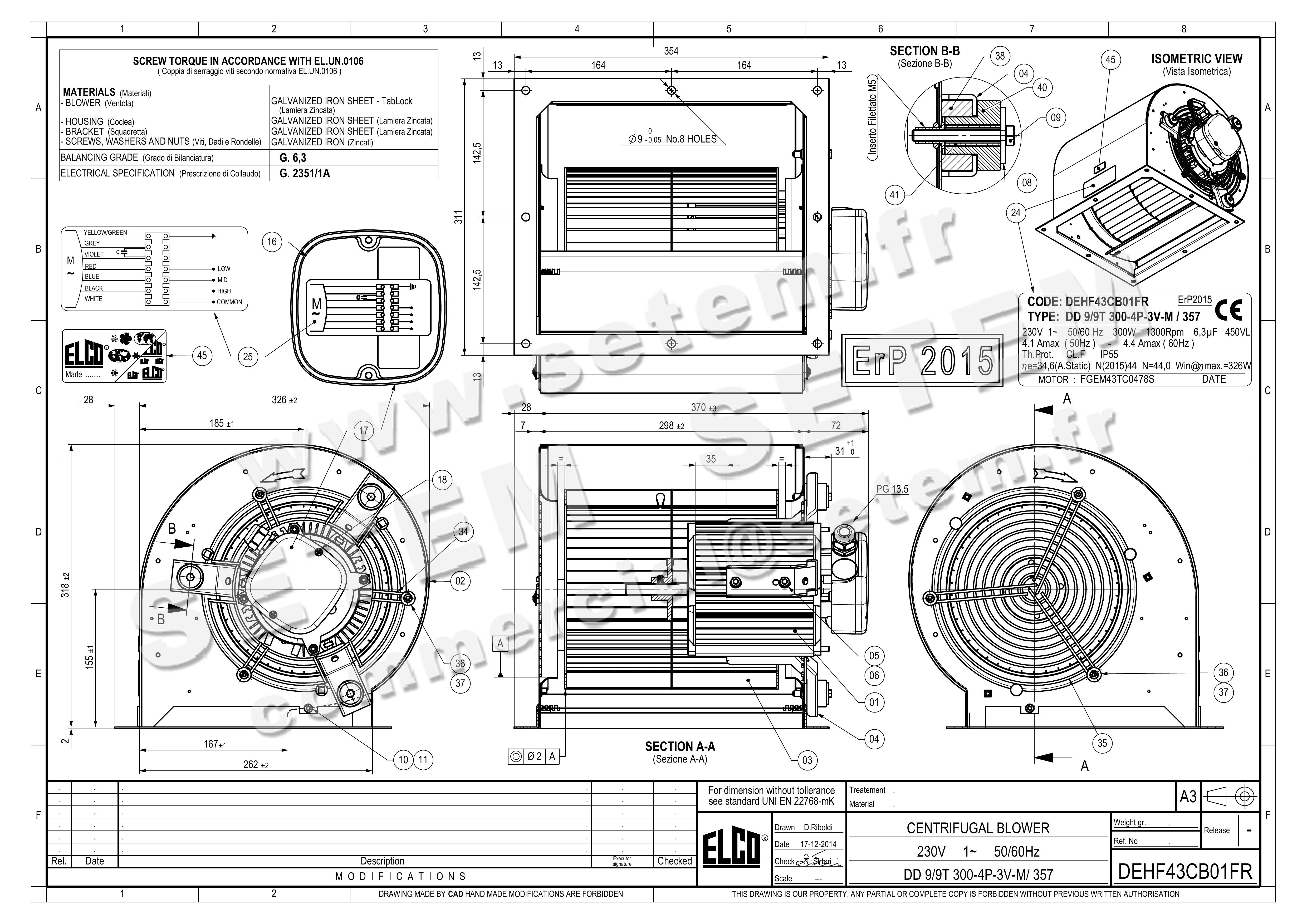 VENTILATEUR DD9/9T300-4P-3V-M/357 FGEM43TC0478S *DEHF43CB01FR*