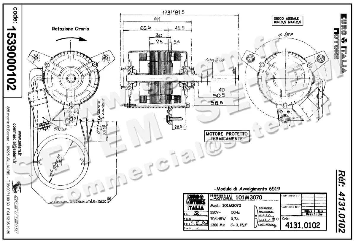 1539000102-MOTEUR EUROMOTORS 101M-3070 *4131.0102* 3