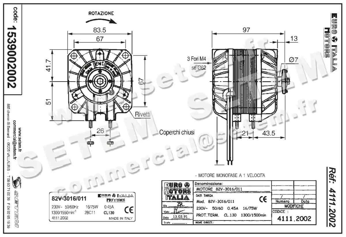 1539002002-MOTEUR EUROMOTORS 82V-3016/O11 *4111.2002* 2