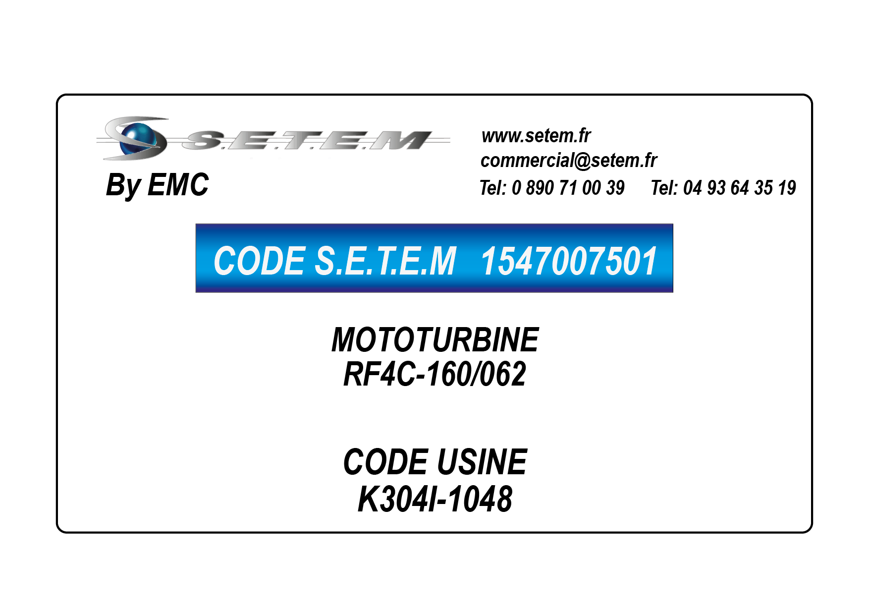 MOTOTURBINE RF4C-160/062 *K304I-1048* 3