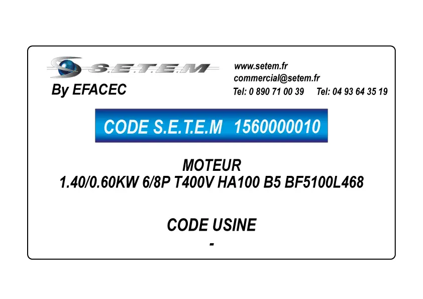 1560000010-MOTEUR EFACEC 1.40/0.60KW 6/8P T400V HA100 B5 BF5100L468