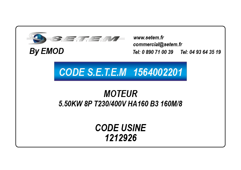 MOTEUR 5.50KW 8P T230/400V HA160 B3 160M/8 *1212926*