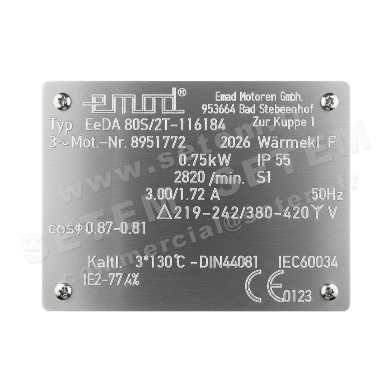 MOTEUR 0.75KW 2P T230/400V HA80 EEDA80S/2T-116184