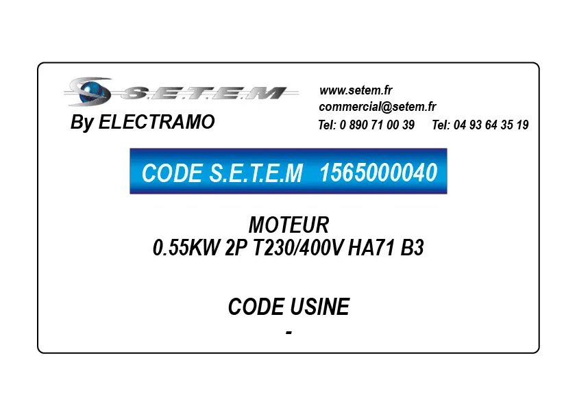 1565000040-MOTEUR ELECTRAMO 0.55KW 2P T230/400V HA71 B3