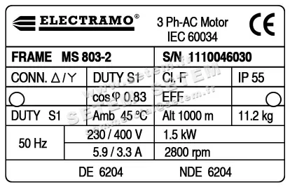 1565000070-MOTEUR ELECTRAMO 1.50KW 2P T230/400V HA80 B3 + SONDE * PTO * 2